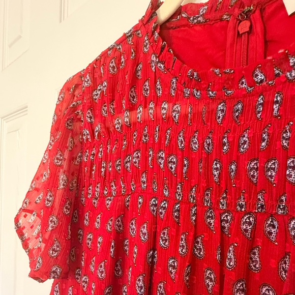 LOFT Red Paisley Short Sleeve Dress 12p - Picture 3 of 8